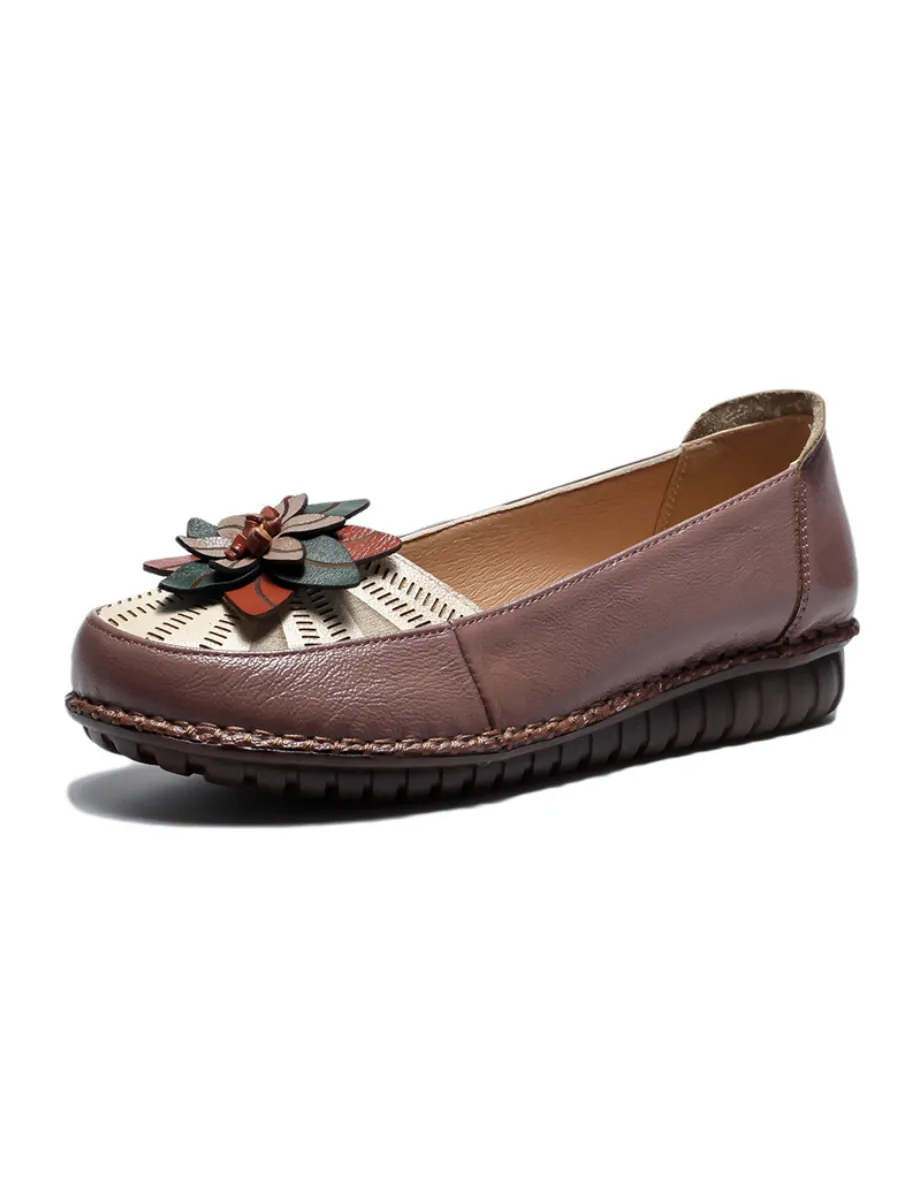 Applique Flower Head-Accent Loafer - Mauve