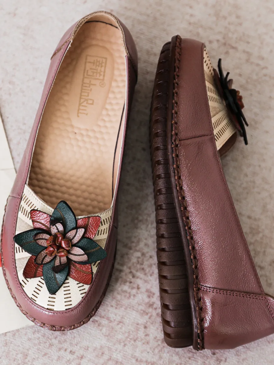 Applique Flower Head-Accent Loafer - Mauve