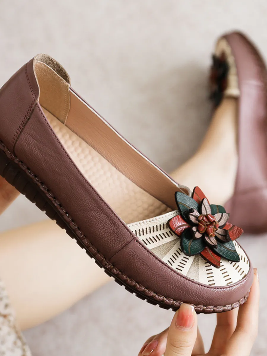 Applique Flower Head-Accent Loafer - Mauve
