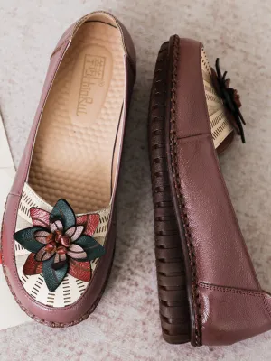 Applique Flower Head-Accent Loafer - Mauve