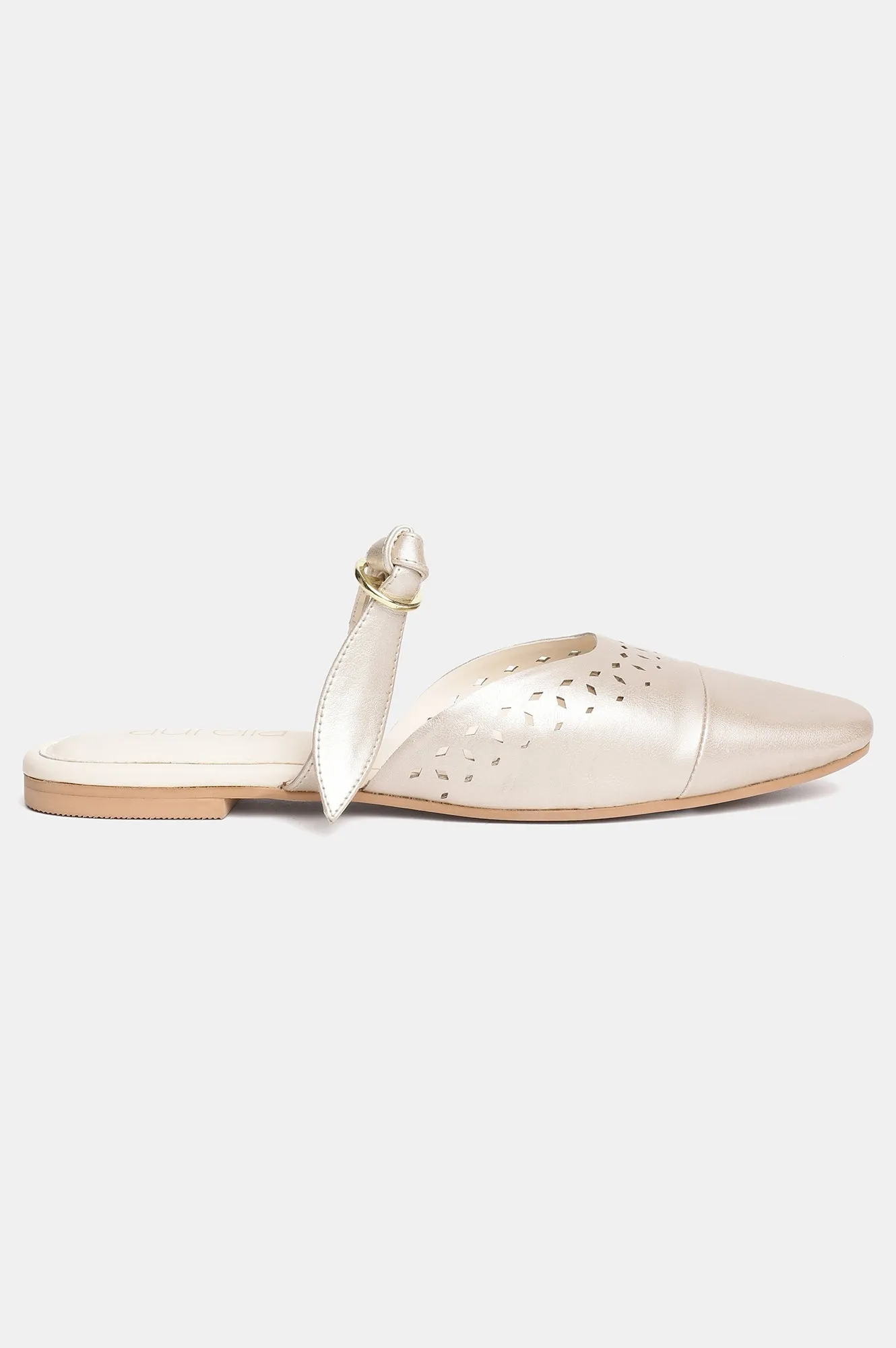 Aurelia Laser Cut Gold Square Toe Flat