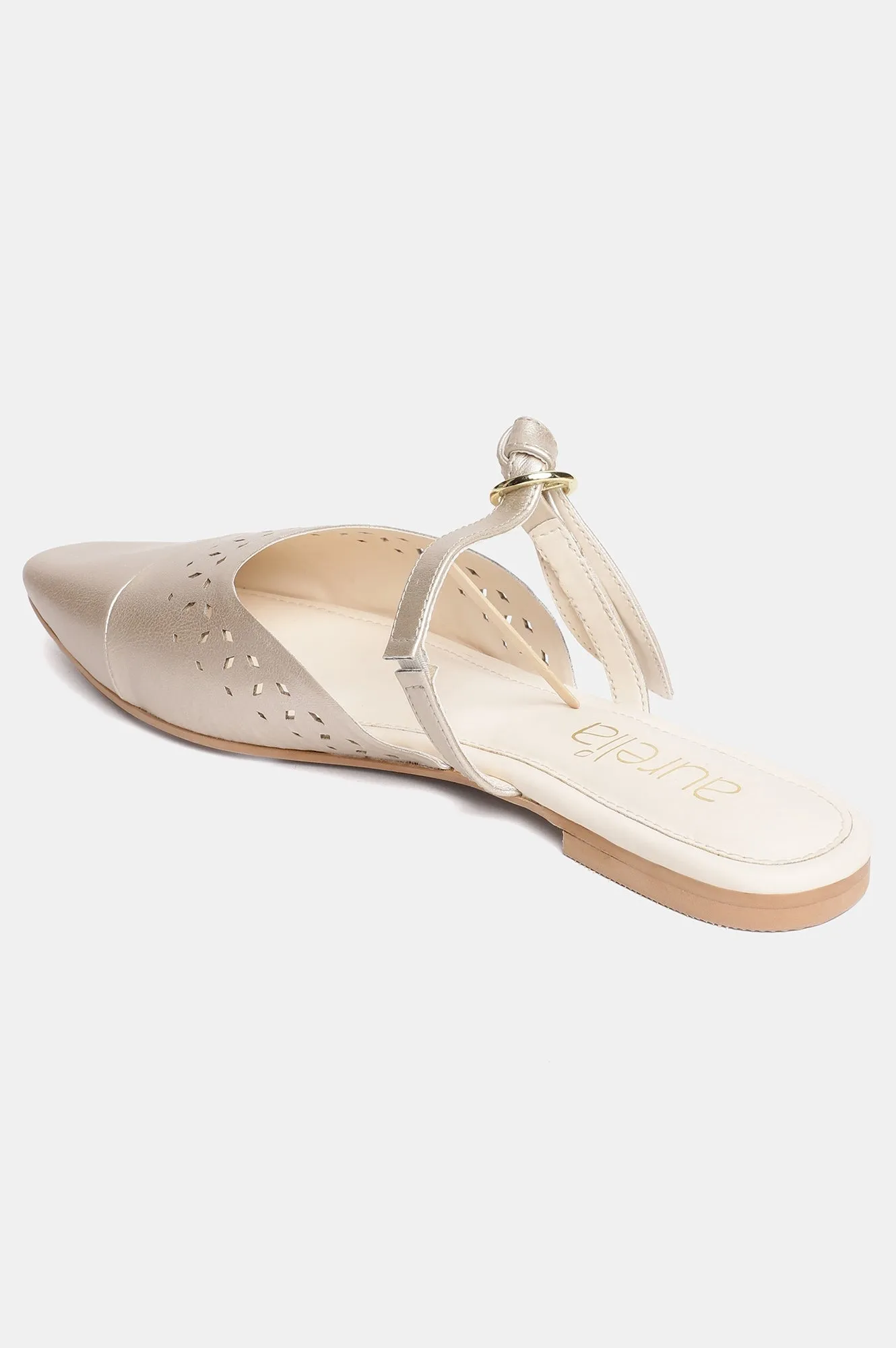 Aurelia Laser Cut Gold Square Toe Flat
