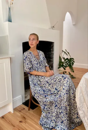 Azrou Silk Dress in Blue - short sleeve.