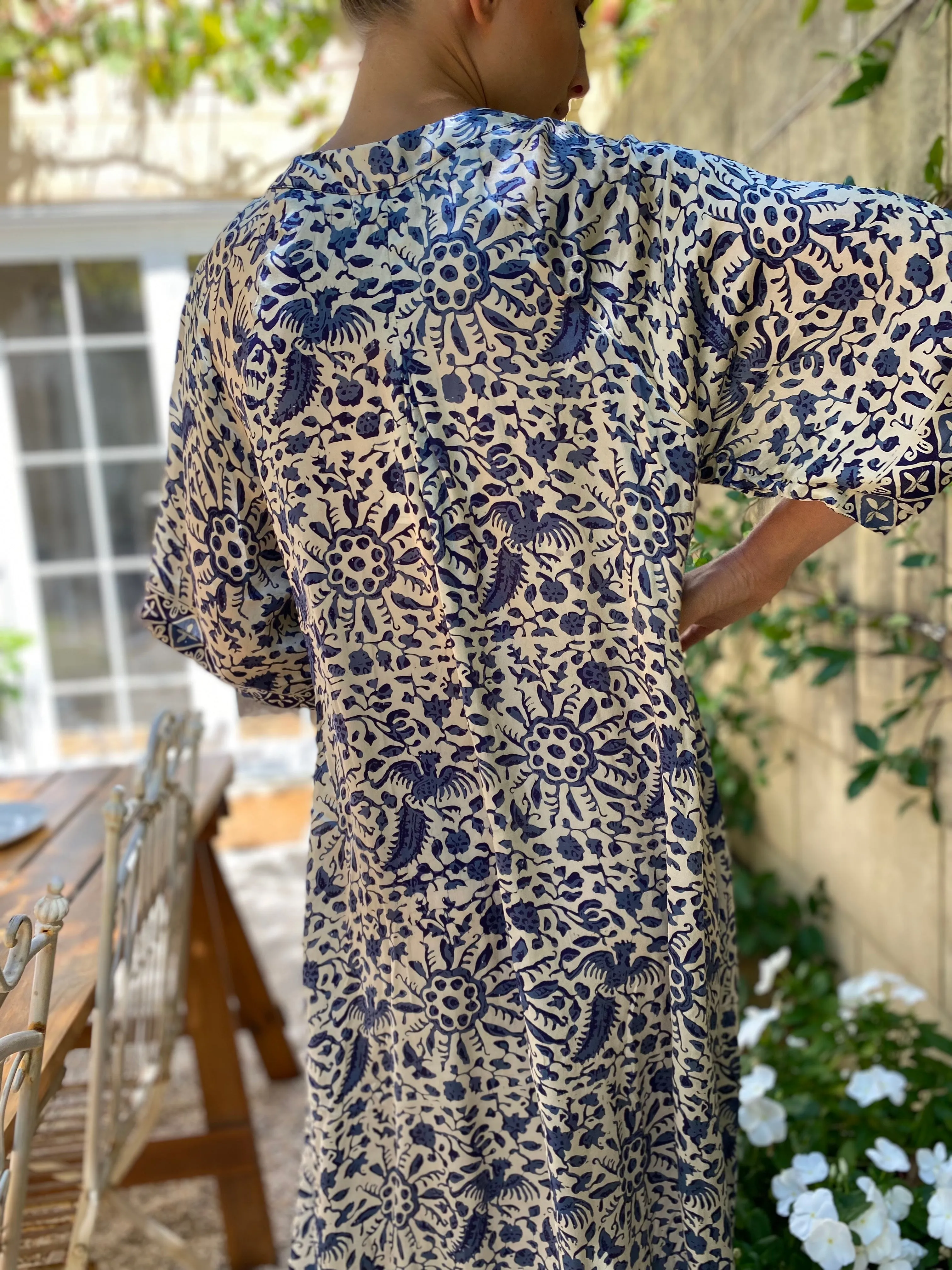 Azrou Silk Dress in Blue - short sleeve.