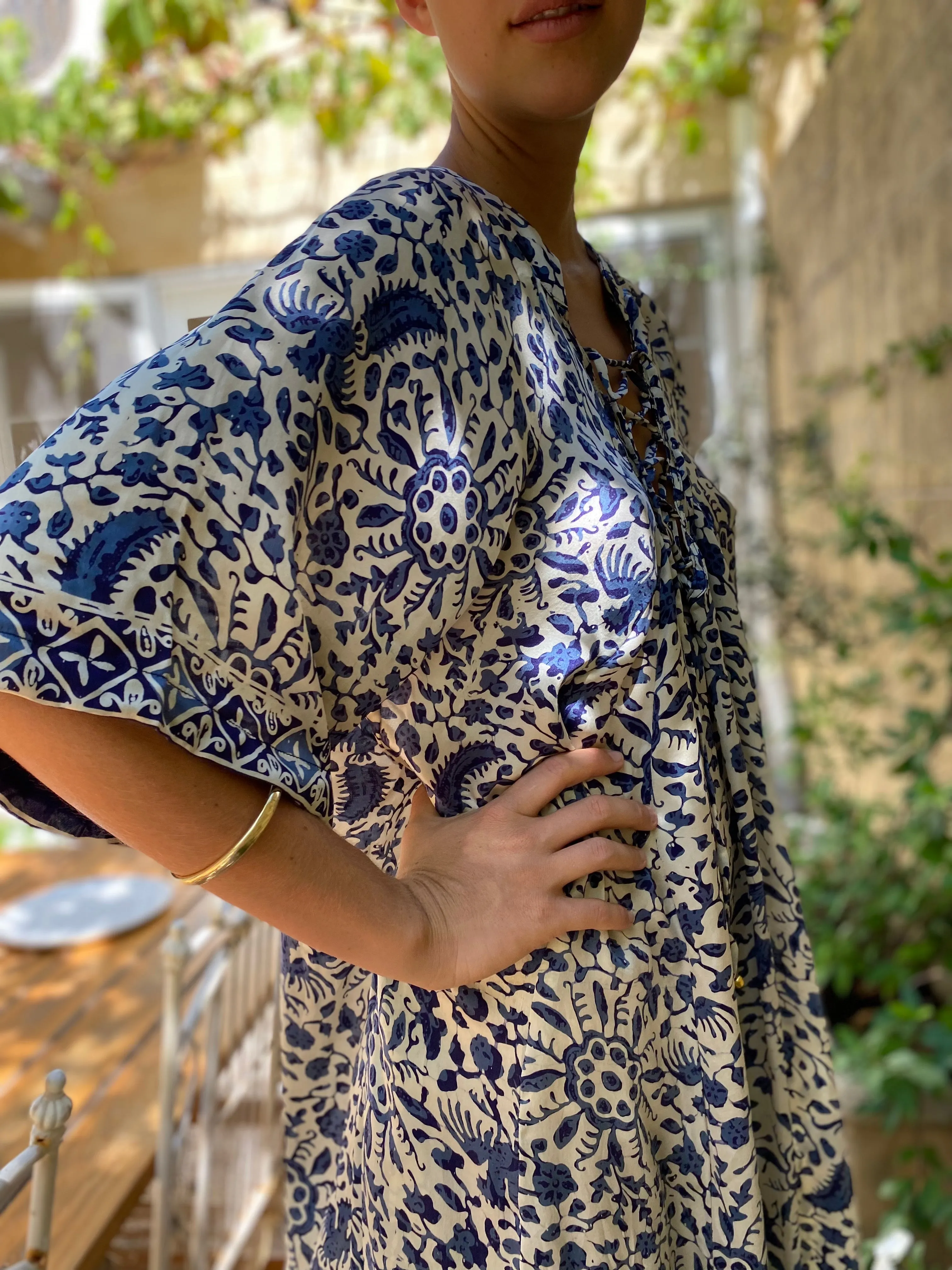 Azrou Silk Dress in Blue - short sleeve.