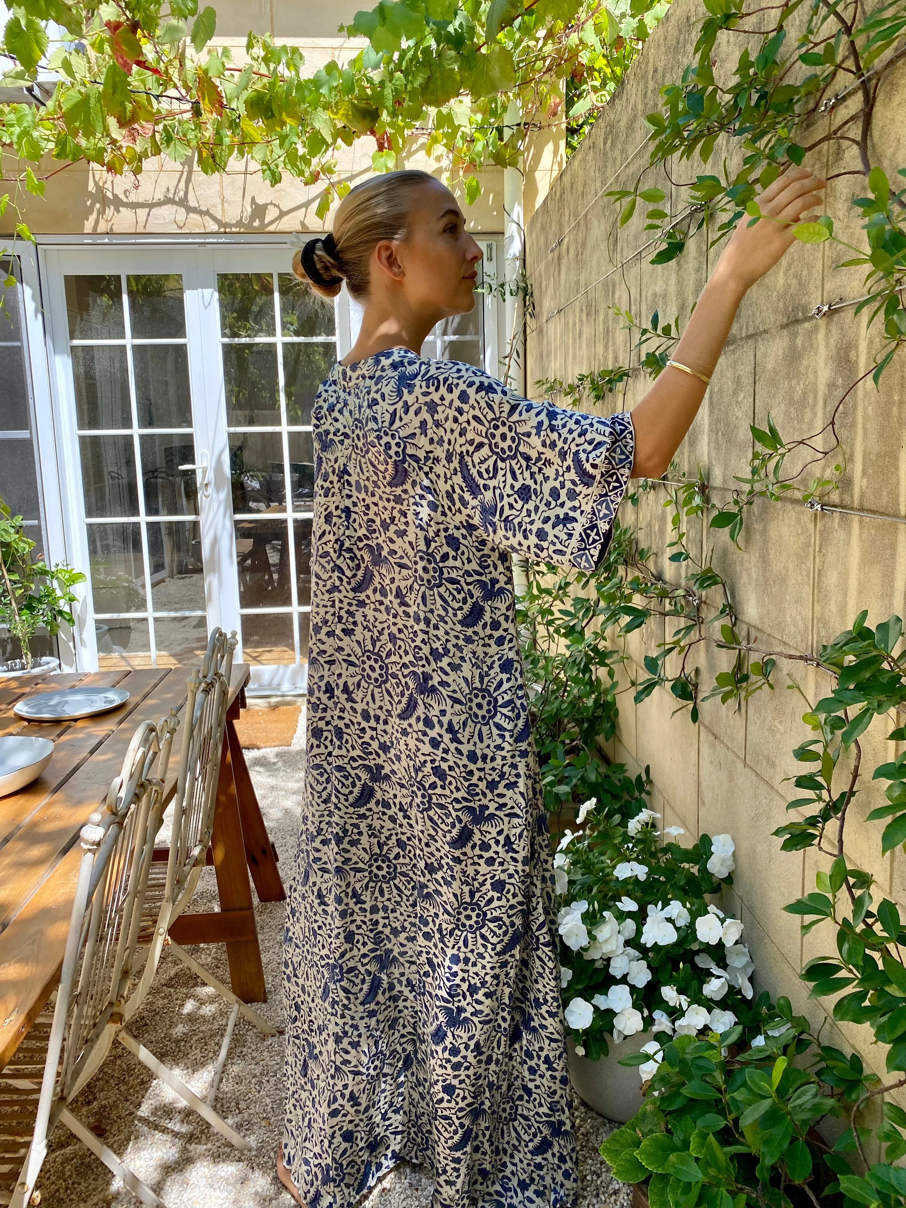 Azrou Silk Dress in Blue - short sleeve.