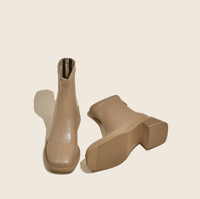 Back Zipper Square Toe Boots GS254