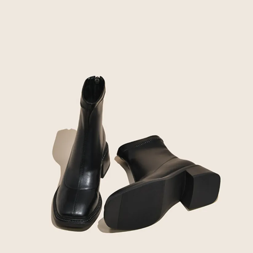 Back Zipper Square Toe Boots GS254