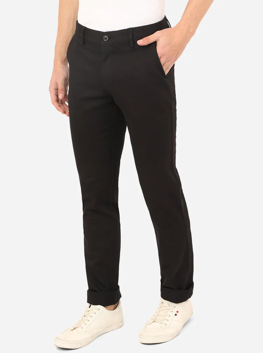 Black Solid Uno Fit Casual Trouser | JadeBlue