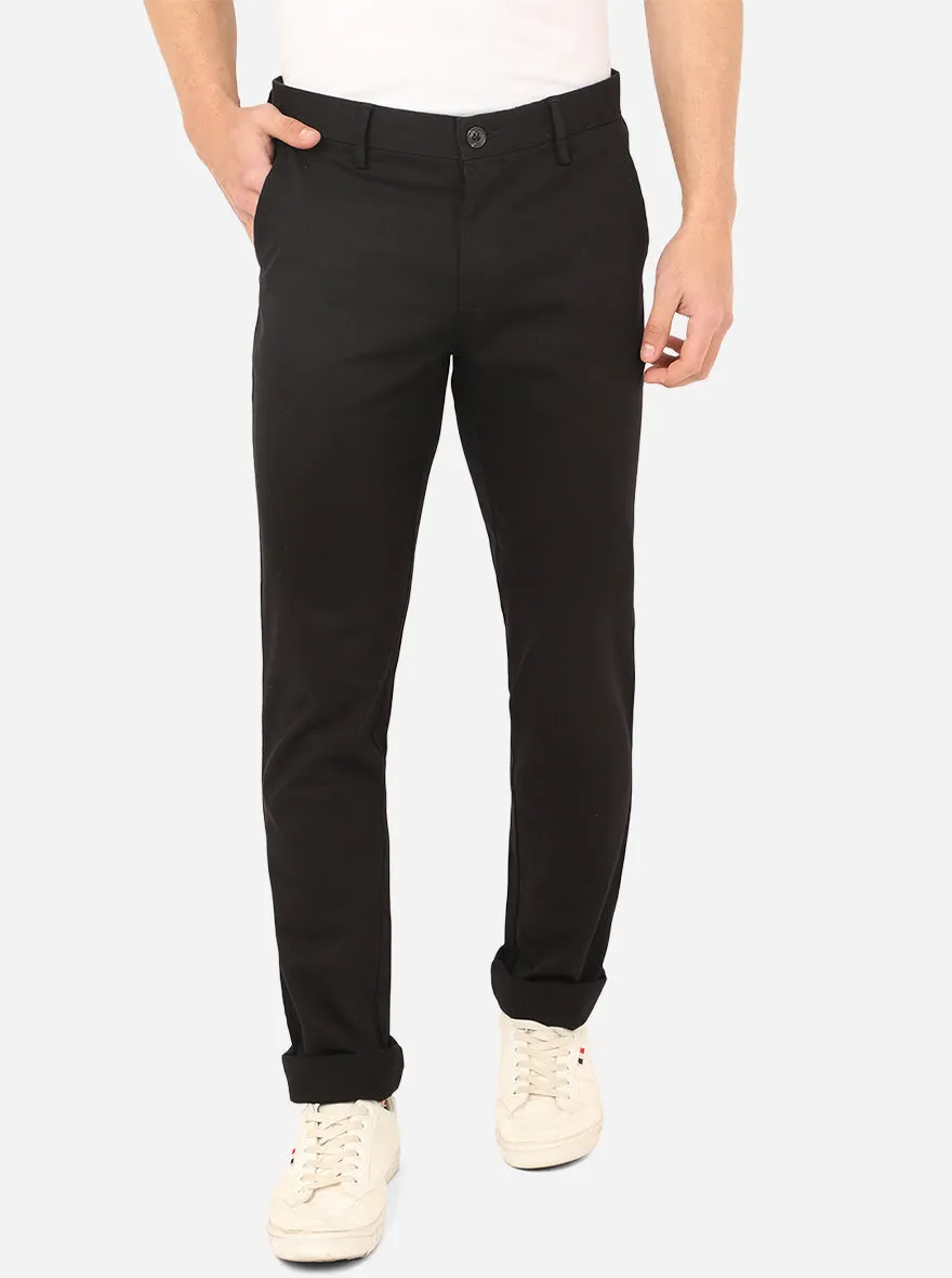Black Solid Uno Fit Casual Trouser | JadeBlue