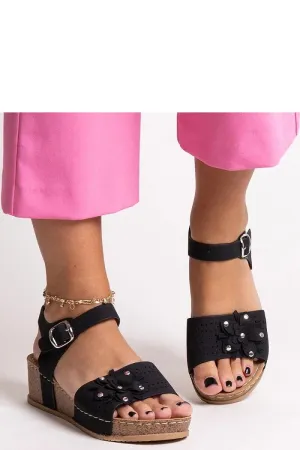 Black wedge sandals with a flower Kifah
