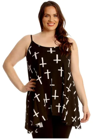 Black White Cross Print Strappy Dress Vest Top