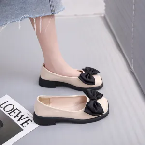 Chunky Heel Platform Loafers Spring And Summer New Retro Square Toe Bow Patent Leather Pumps Women