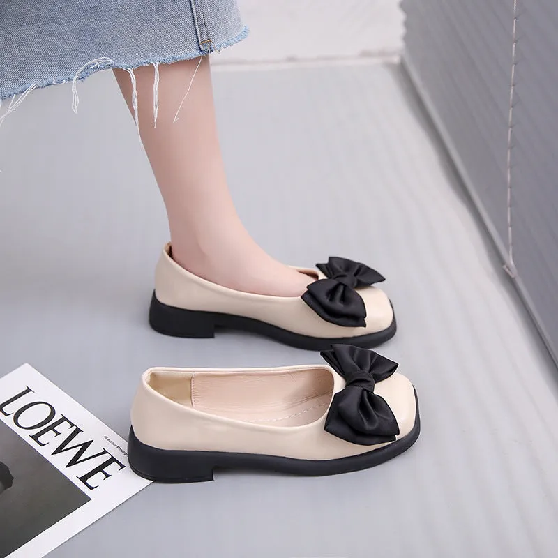 Chunky Heel Platform Loafers Spring And Summer New Retro Square Toe Bow Patent Leather Pumps Women