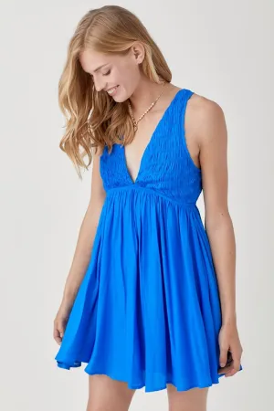 EFFORTLESS CHARM SMOCKED DRESS (BLUE)