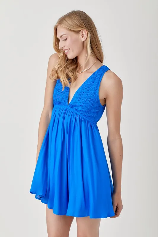 EFFORTLESS CHARM SMOCKED DRESS (BLUE)
