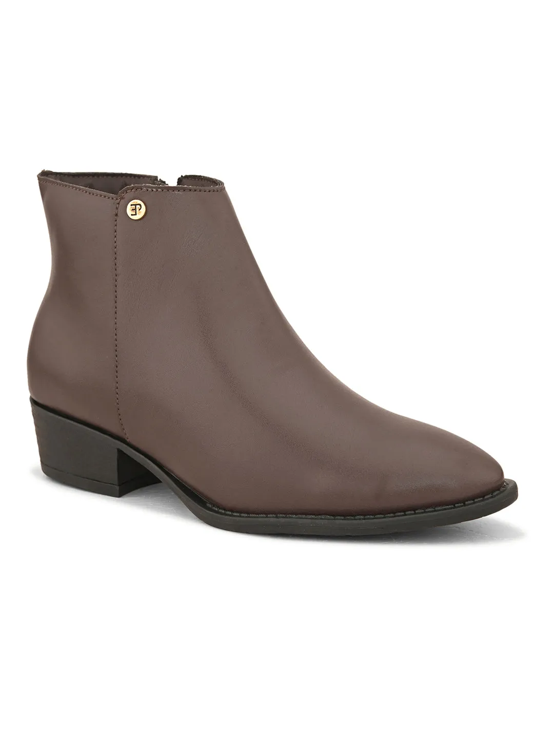 EL PASO Women Brown Faux Leather Casual Chelsea Boots