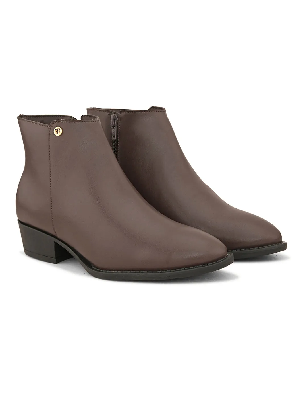 EL PASO Women Brown Faux Leather Casual Chelsea Boots