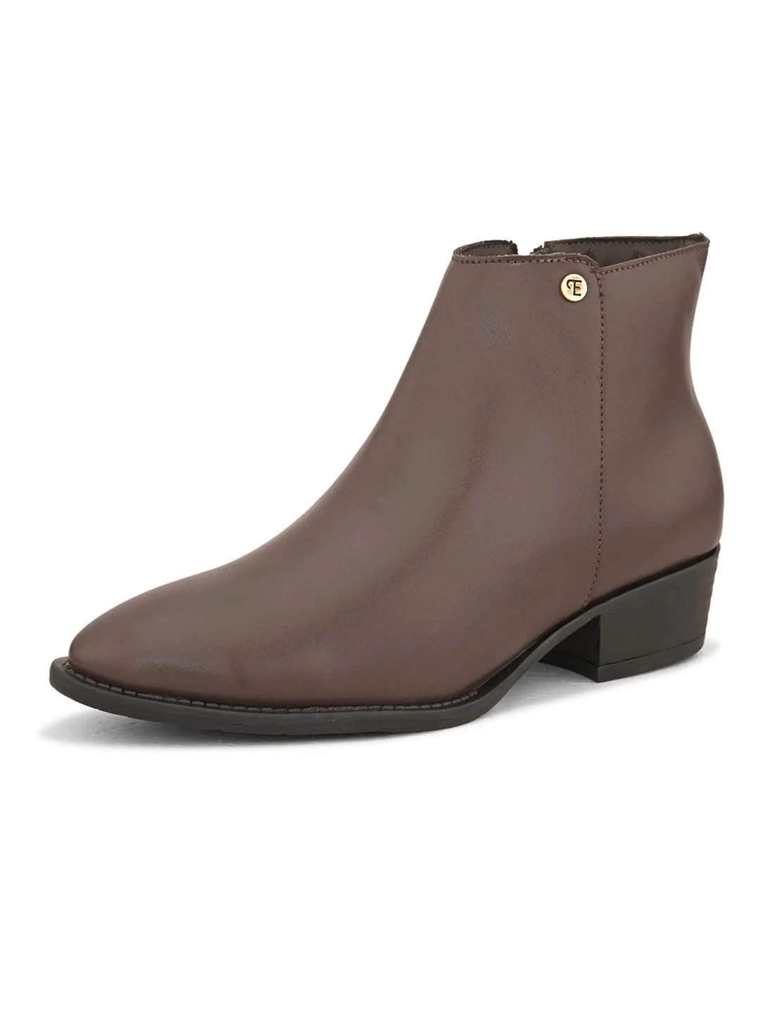 EL PASO Women Brown Faux Leather Casual Chelsea Boots