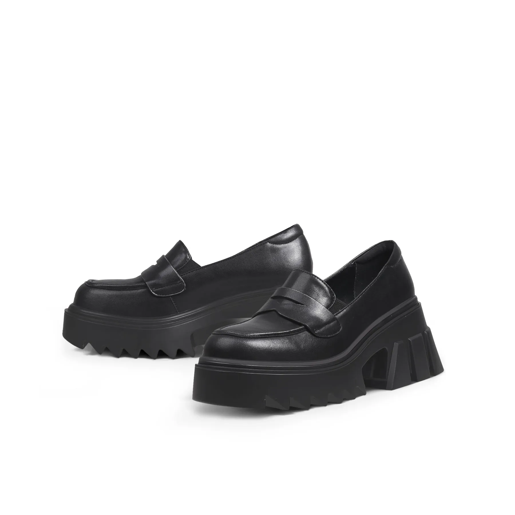 Genuine Leather Classic Block-Heel Loafers Flatform Shoes - Jadyrose
