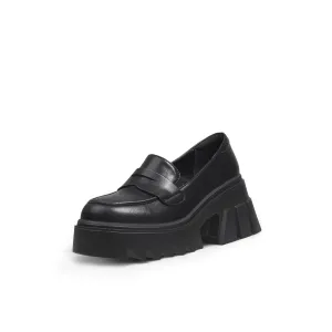 Genuine Leather Classic Block-Heel Loafers Flatform Shoes - Jadyrose