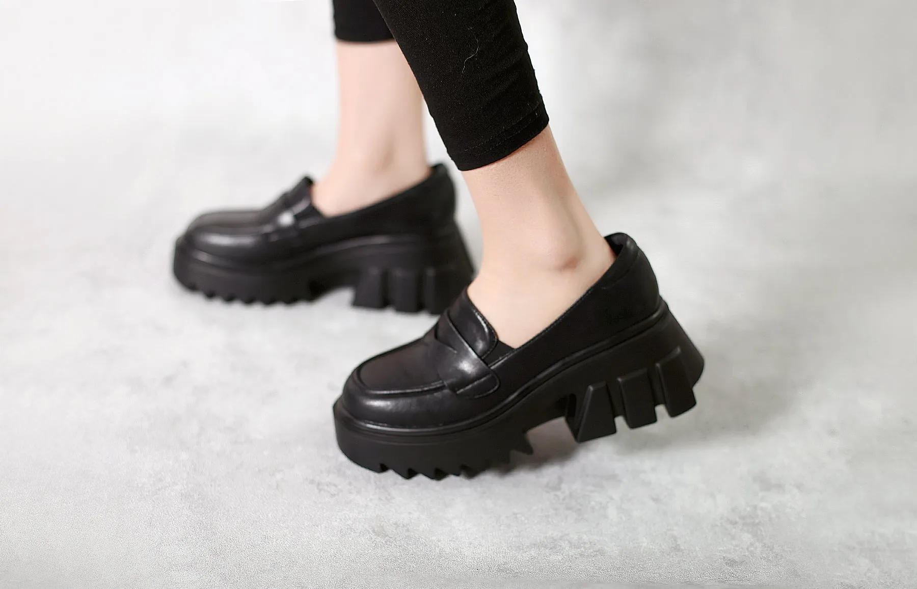 Genuine Leather Classic Block-Heel Loafers Flatform Shoes - Jadyrose