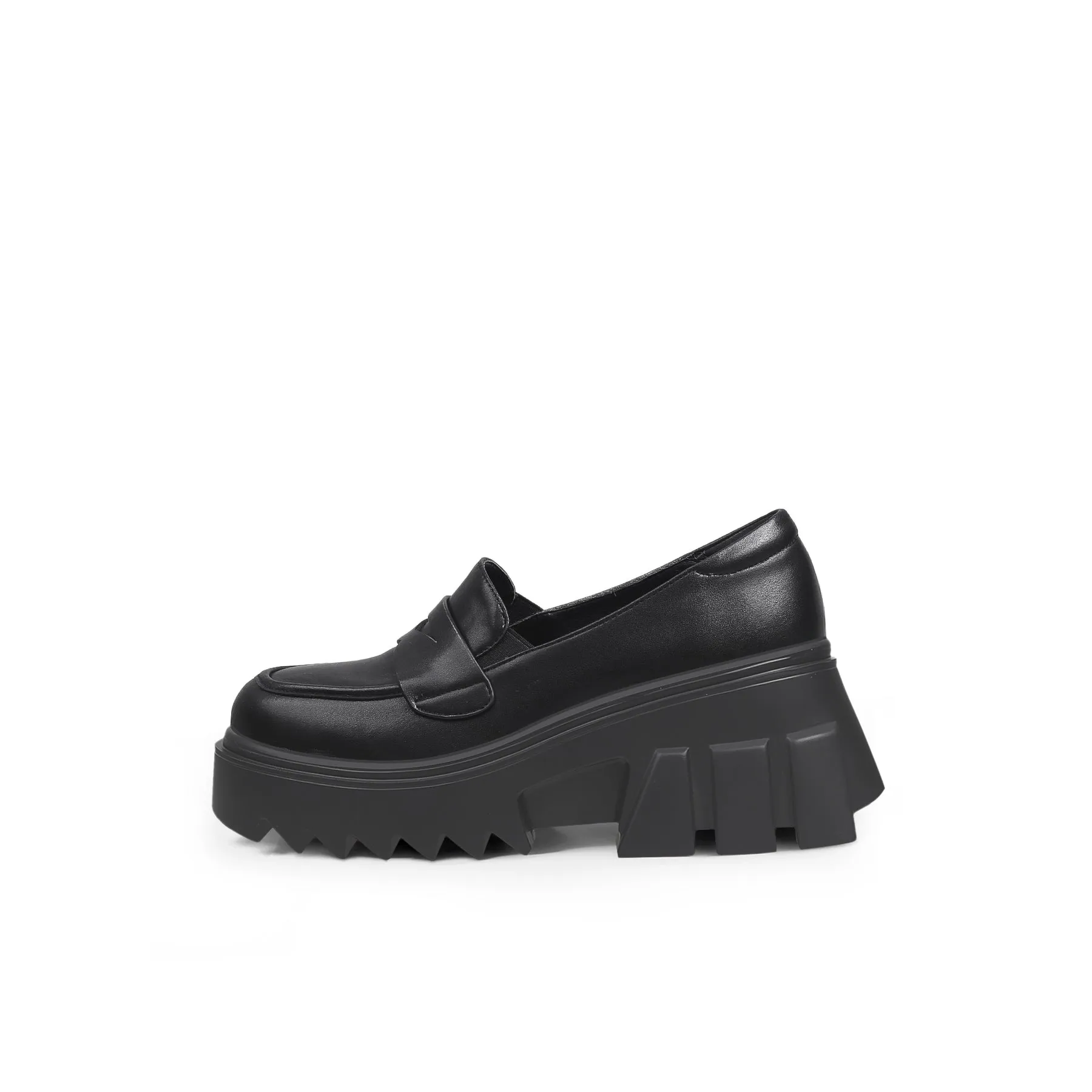 Genuine Leather Classic Block-Heel Loafers Flatform Shoes - Jadyrose
