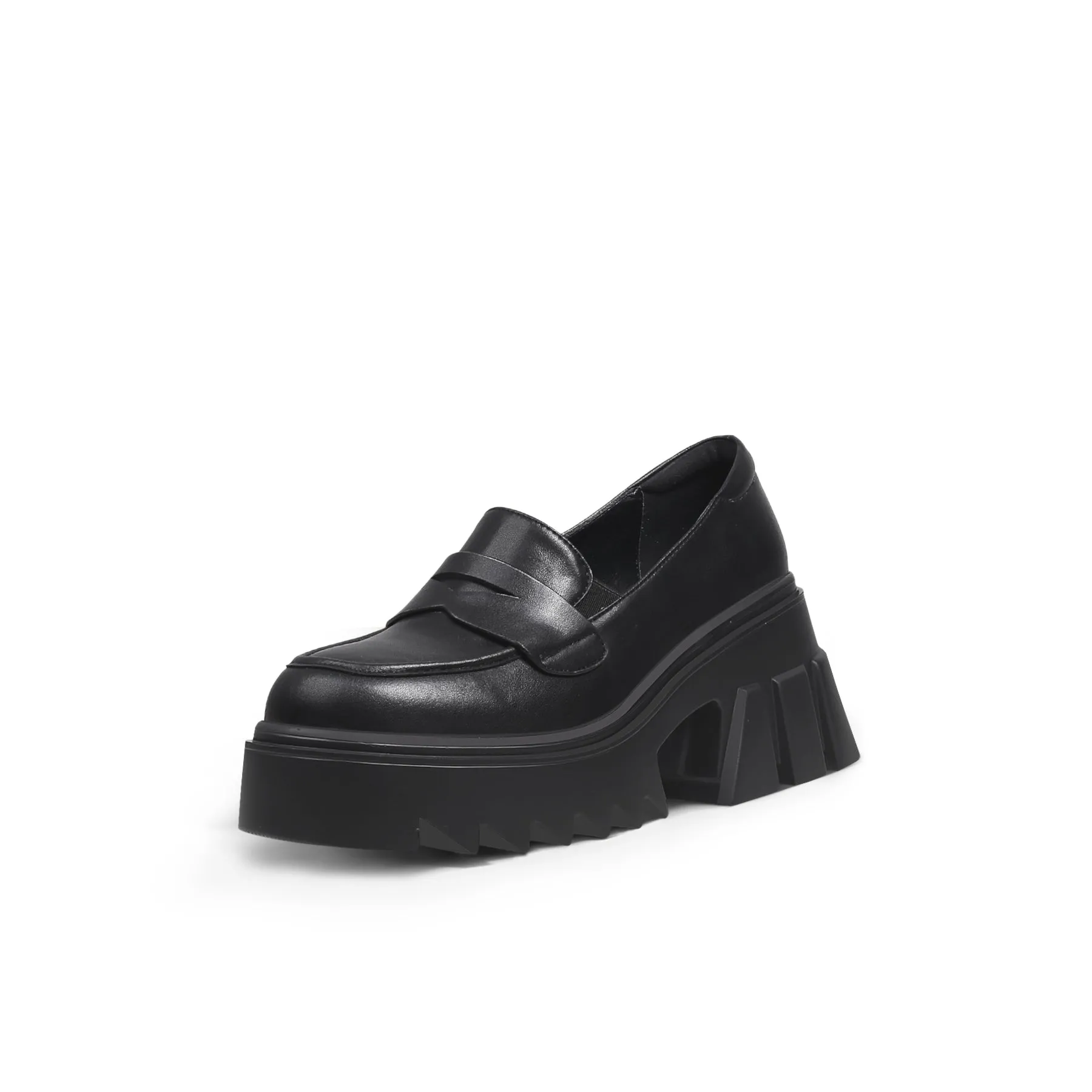 Genuine Leather Classic Block-Heel Loafers Flatform Shoes - Jadyrose