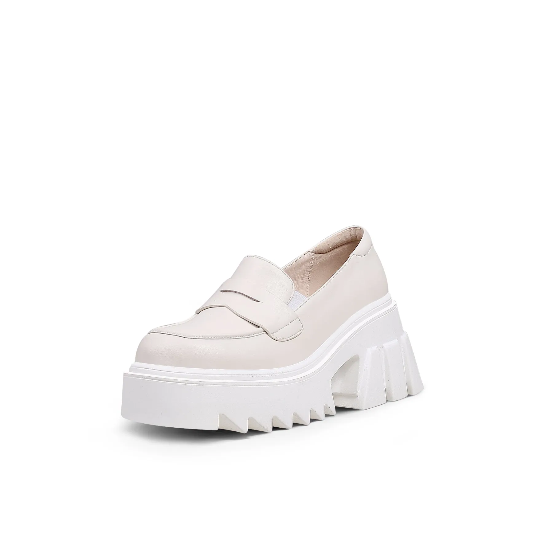 Genuine Leather Classic Block-Heel Loafers Flatform Shoes - Jadyrose