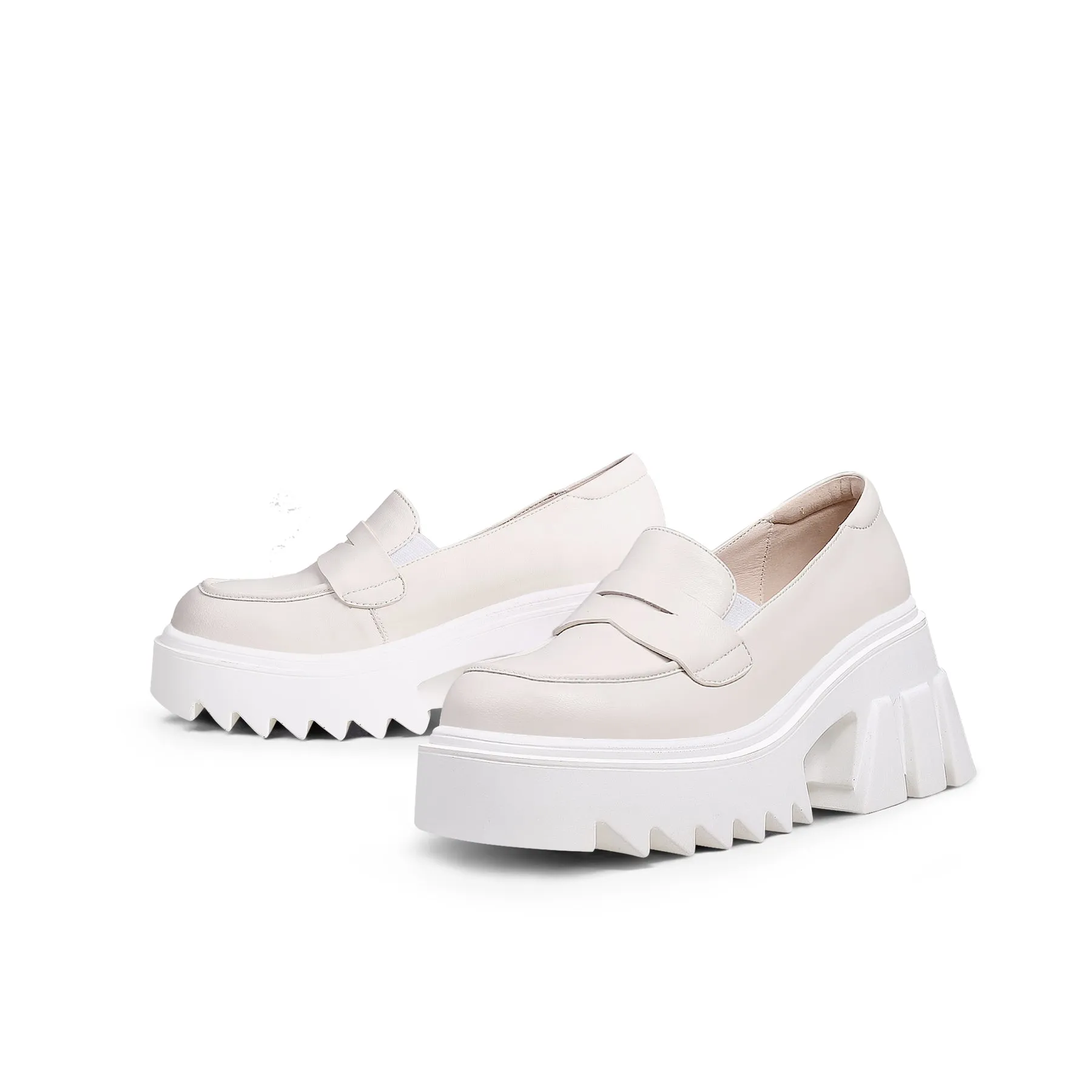 Genuine Leather Classic Block-Heel Loafers Flatform Shoes - Jadyrose
