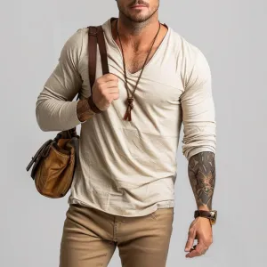 Helios - Men's Casual V-neck Slim Fit Long Sleeve T-shirt