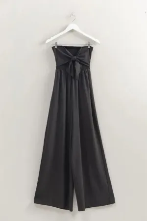 HYFVE Strapless Tie Front Smocked Jumpsuit