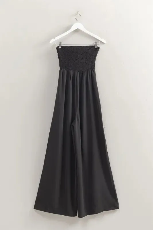 HYFVE Strapless Tie Front Smocked Jumpsuit