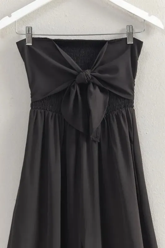 HYFVE Strapless Tie Front Smocked Jumpsuit