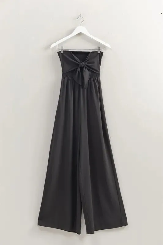 HYFVE Strapless Tie Front Smocked Jumpsuit
