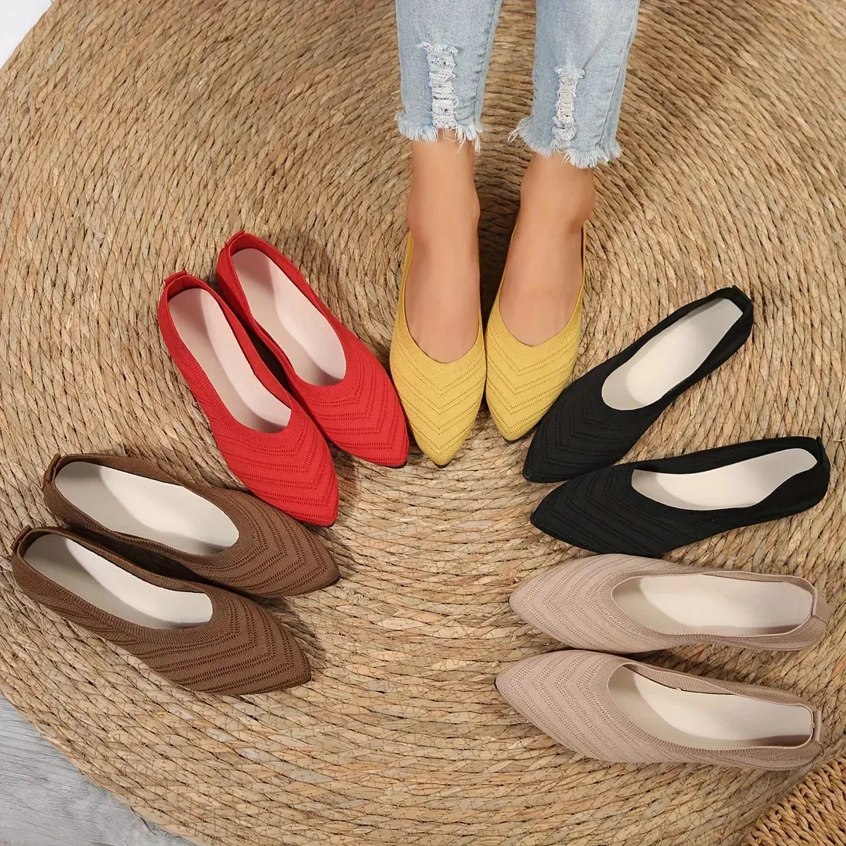 Jonina® | Knitted Pointed Toe Flats For Women