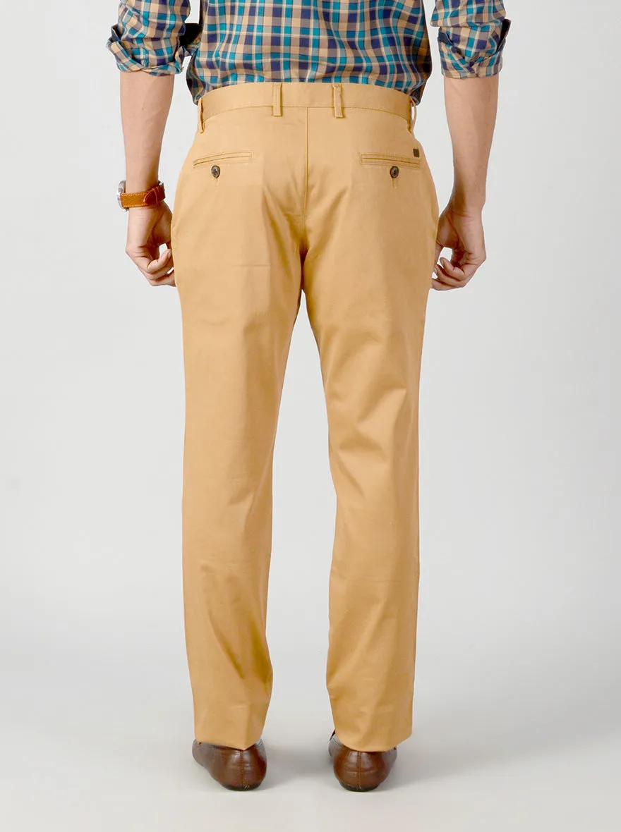 Khaki Self Textured Slim Fit Casual Trouser | JadeBlue