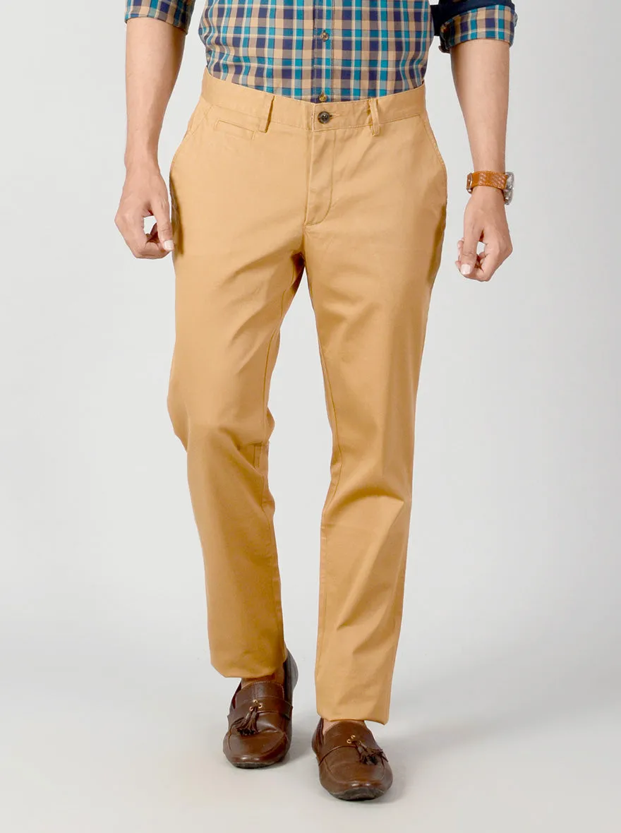 Khaki Self Textured Slim Fit Casual Trouser | JadeBlue