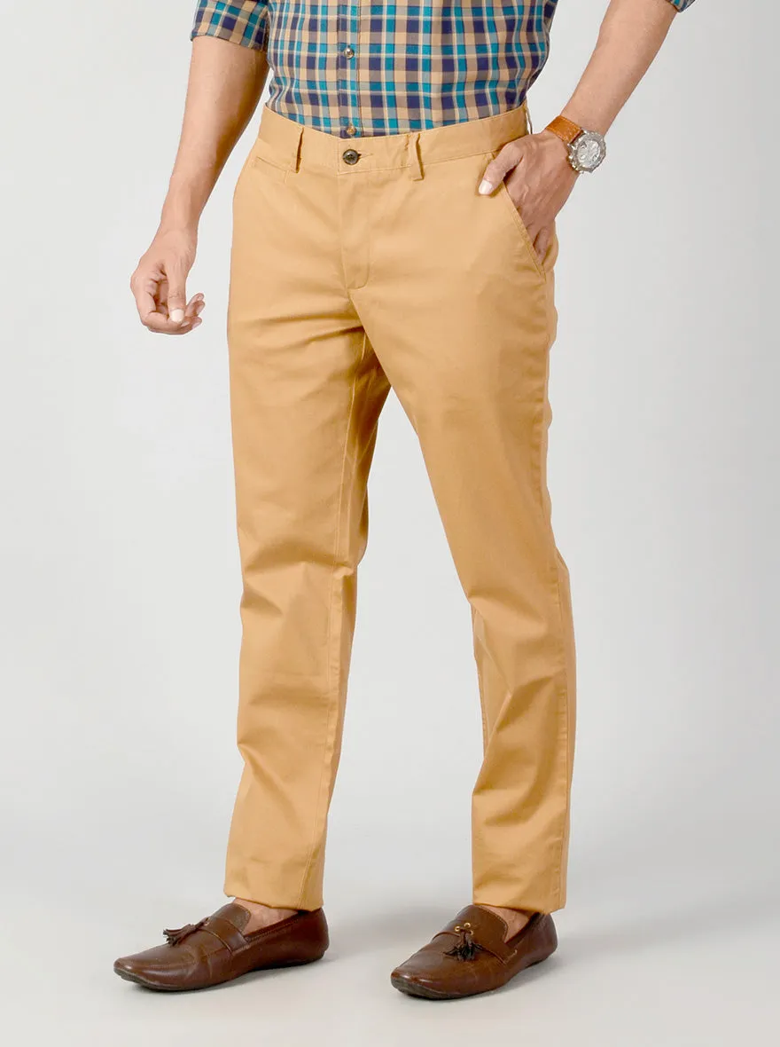 Khaki Self Textured Slim Fit Casual Trouser | JadeBlue