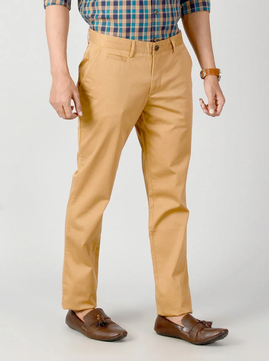 Khaki Self Textured Slim Fit Casual Trouser | JadeBlue