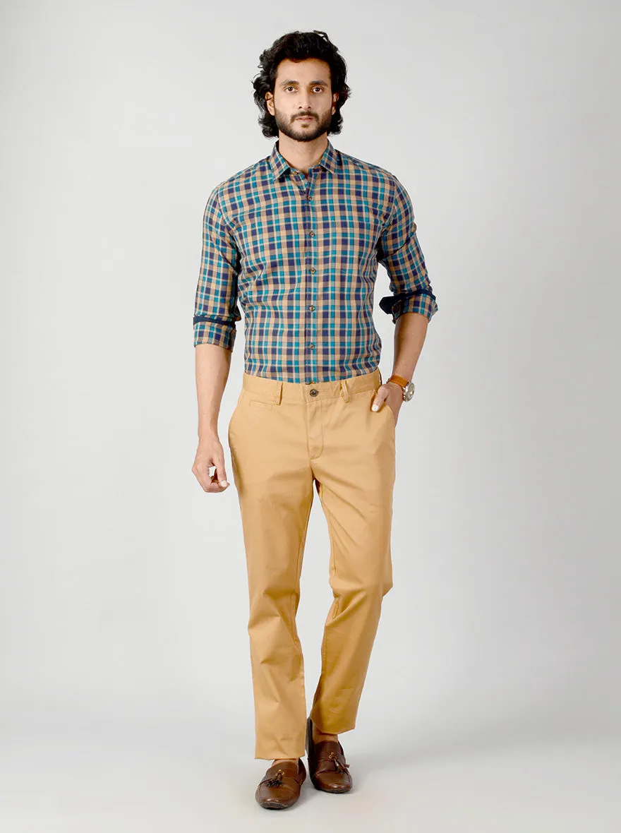 Khaki Self Textured Slim Fit Casual Trouser | JadeBlue