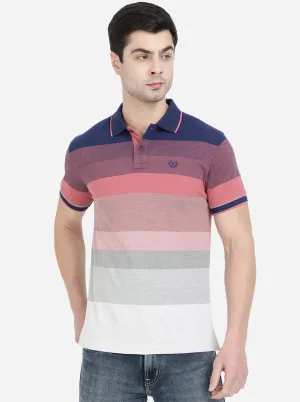 Light Pink & Blue Striped Slim Fit Polo T-Shirt | Greenfibre