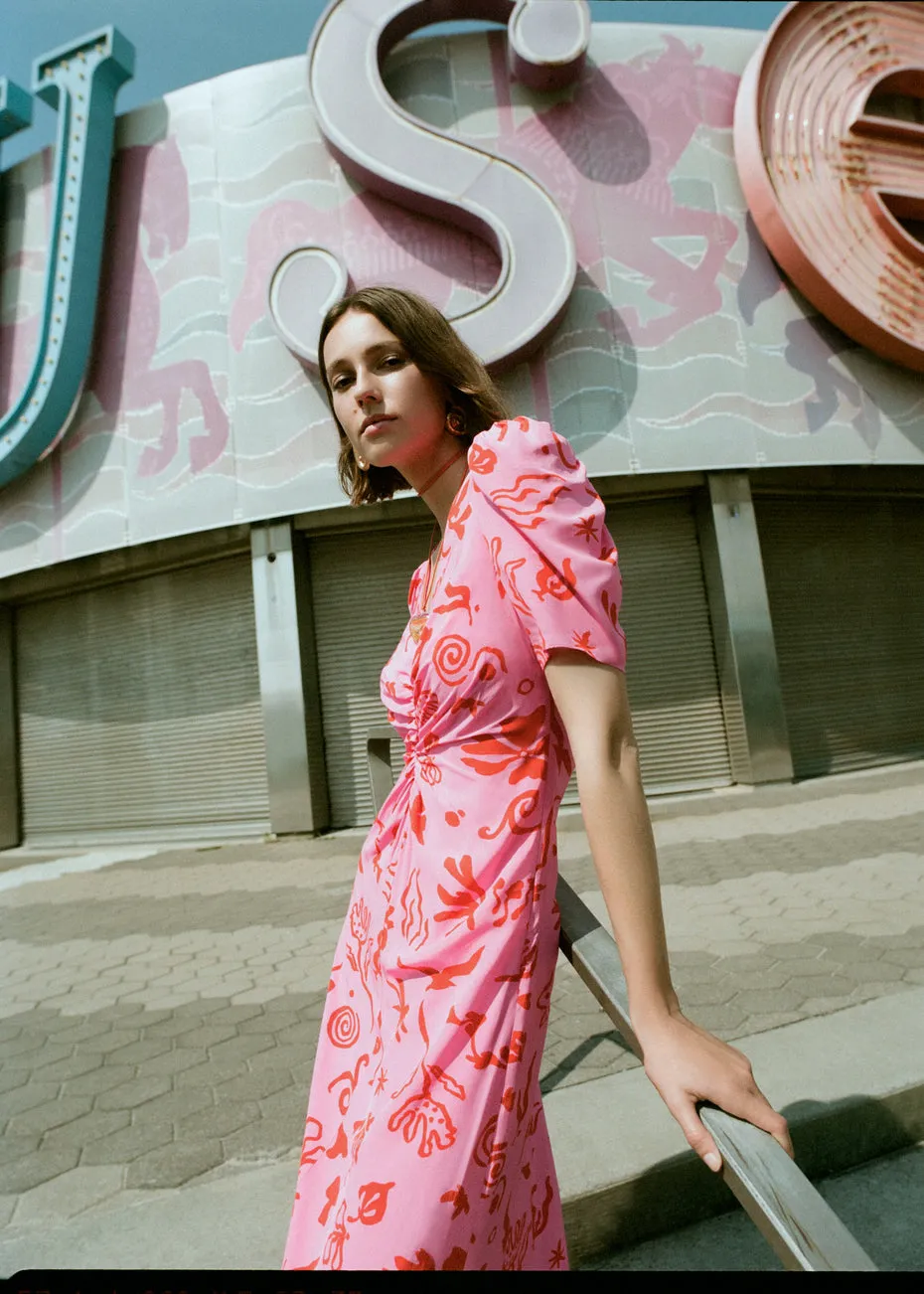 Maci Dress - Pink Botanical Abstract