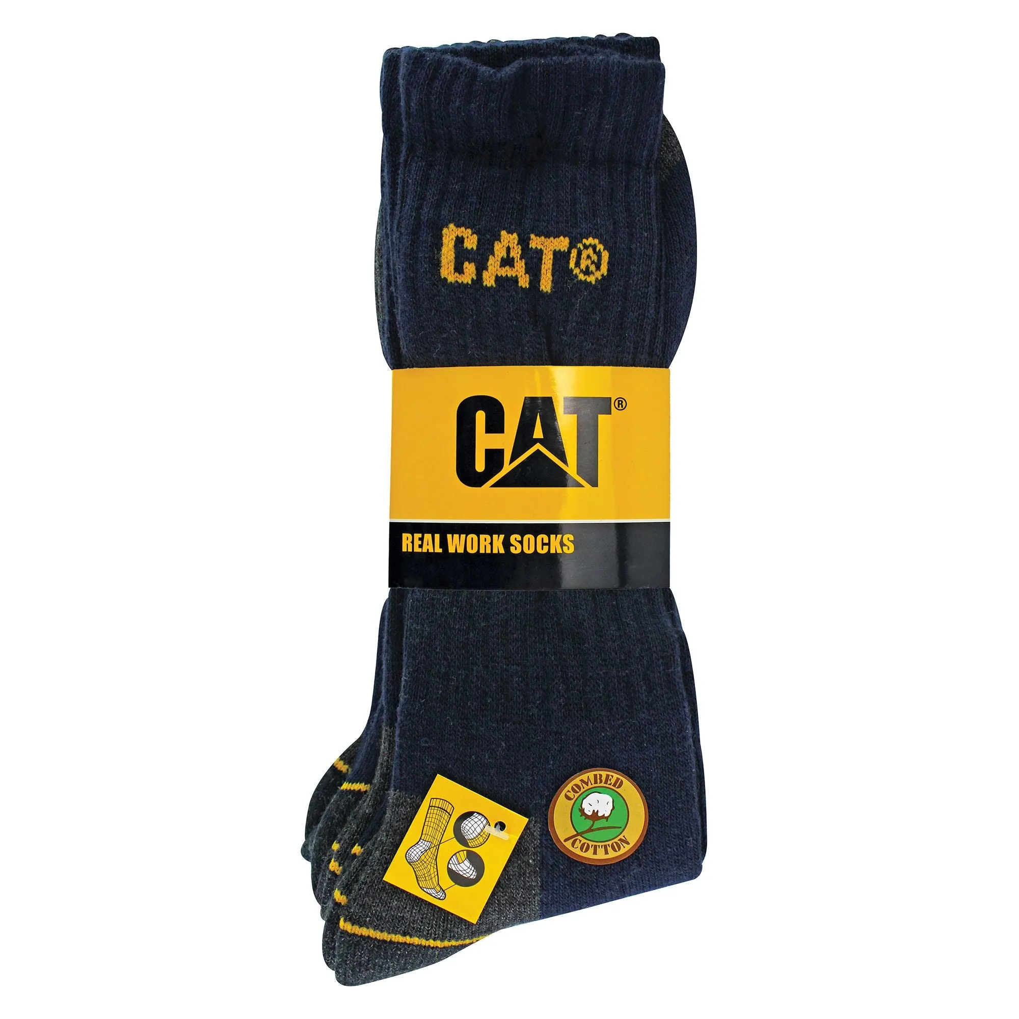 Mens 3 Pack Real Work Socks with Cushioned Heel & Toe
