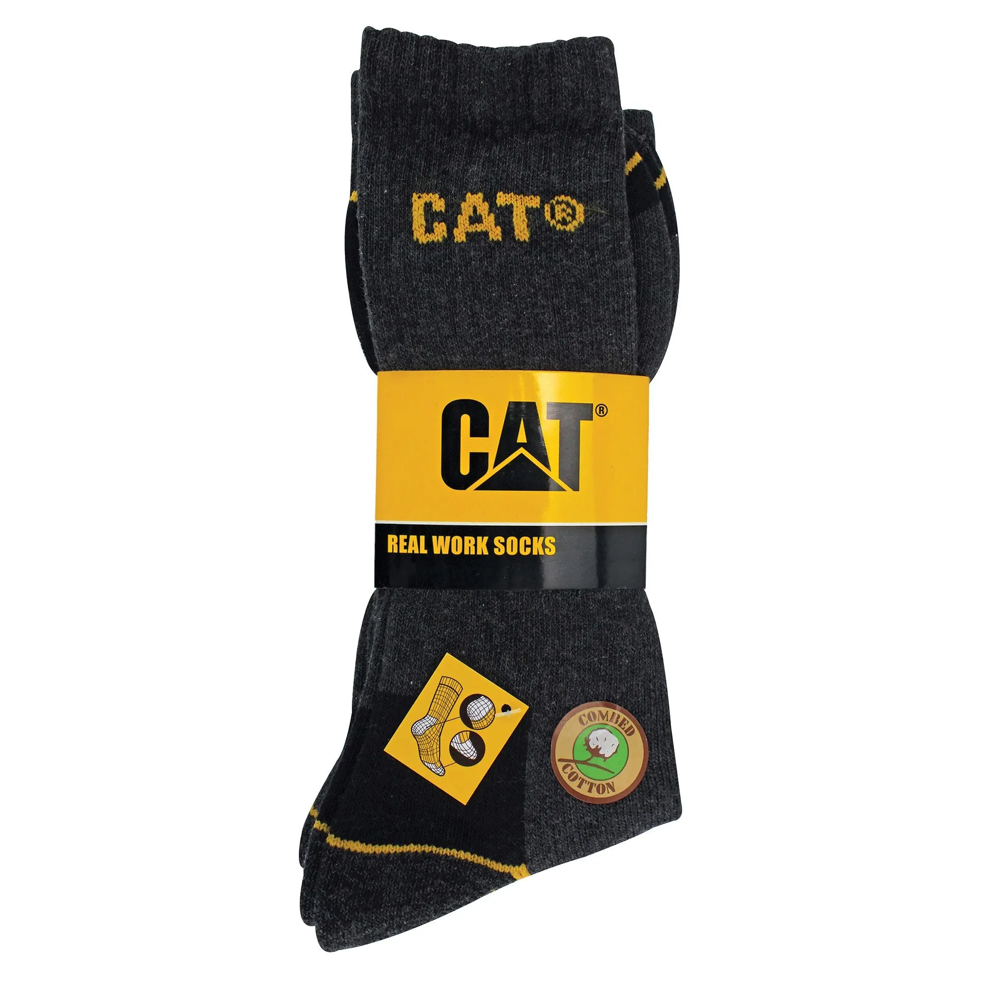 Mens 3 Pack Real Work Socks with Cushioned Heel & Toe