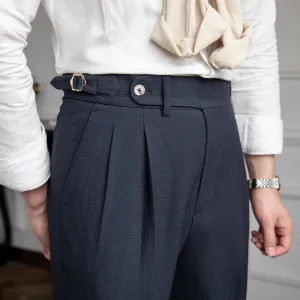 Men’s Tailored Trousers – High Waist – Pleated Front – Cuffed Hem – Elegant Smart Fit