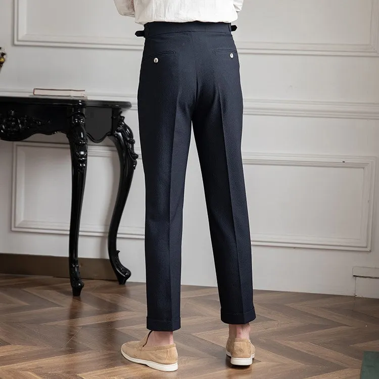Men’s Tailored Trousers – High Waist – Pleated Front – Cuffed Hem – Elegant Smart Fit