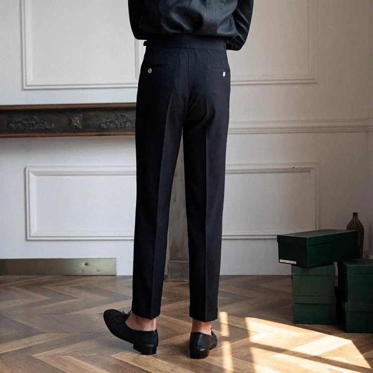 Men’s Tailored Trousers – High Waist – Pleated Front – Cuffed Hem – Elegant Smart Fit