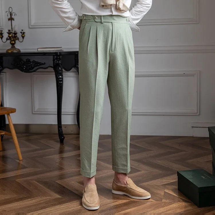 Men’s Tailored Trousers – High Waist – Pleated Front – Cuffed Hem – Elegant Smart Fit
