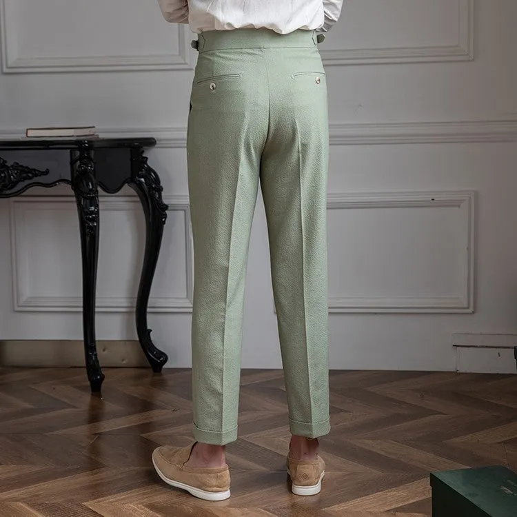 Men’s Tailored Trousers – High Waist – Pleated Front – Cuffed Hem – Elegant Smart Fit